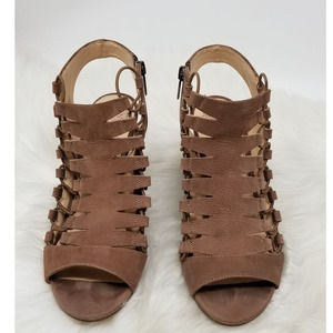Vince Camuto Briaz Lace Side Tan Leather 3 1/2" Heels Women 9M